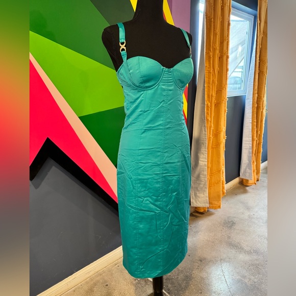 Marciano Dresses & Skirts - Y2K Marciano Turquoise Bustier Satin Midi Dress